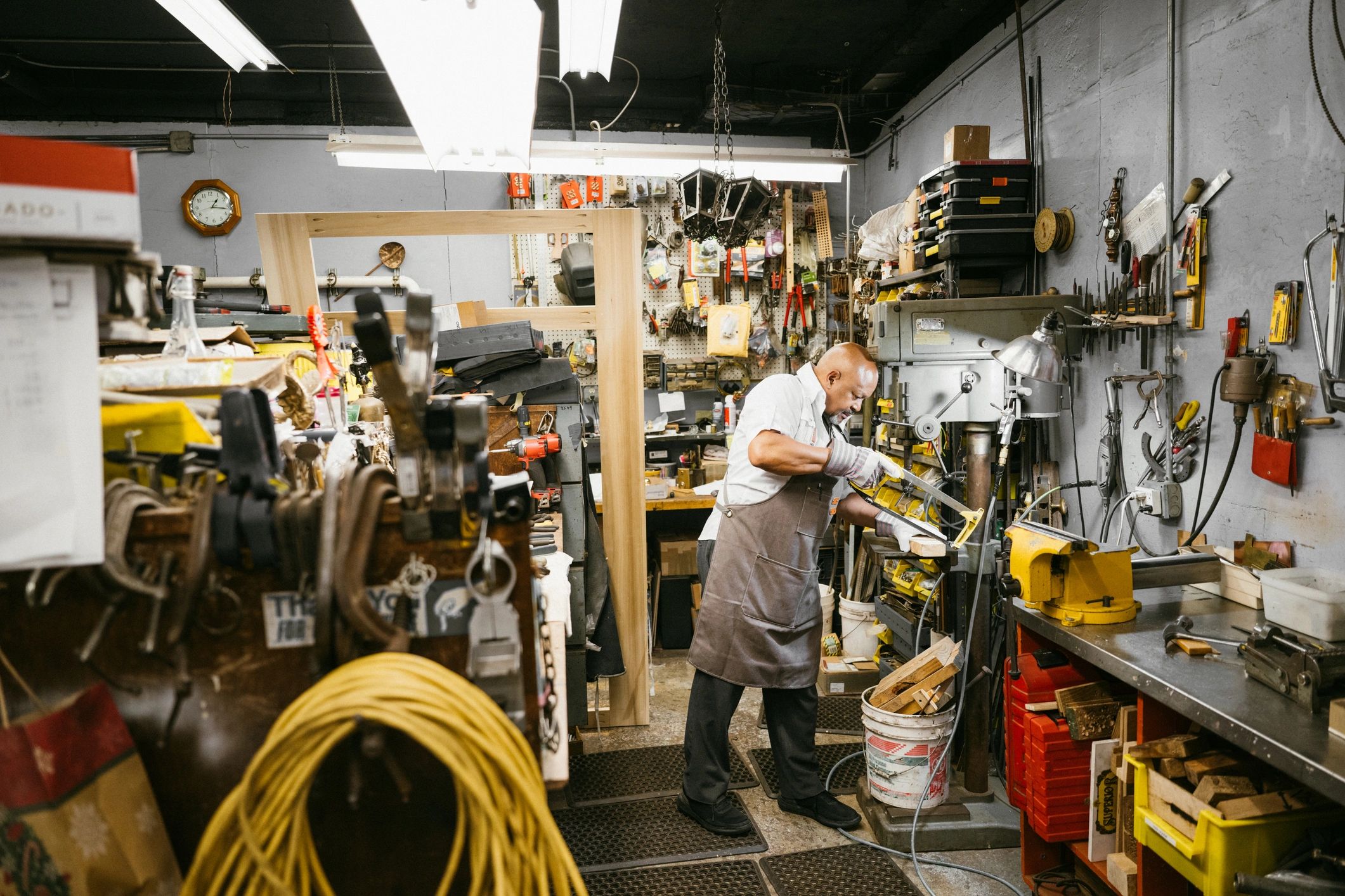 Craftsman working carefully in a professional workshop